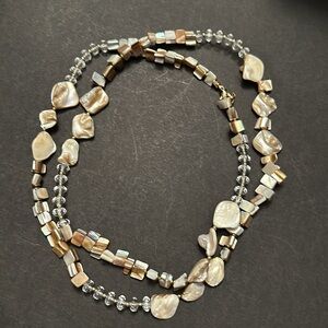 Faceted Clear Crystal & Shell Chip Vintage 42” Necklace